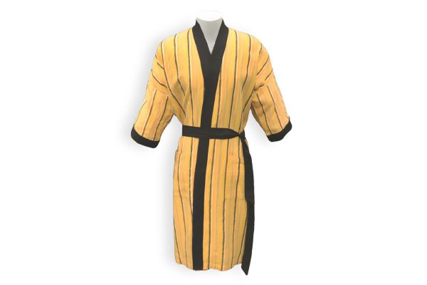 Yellow Stripe Linen Kimono Robe
